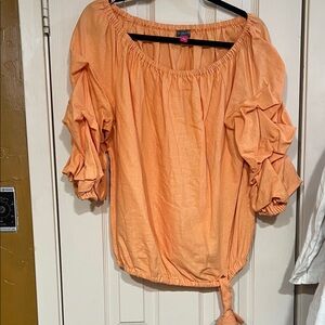 Vince Camuto Linen Blend Women's Orange Ruffle Sleeve Top L